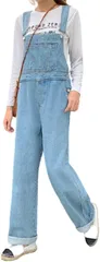 GIVEK デニムサロペット レディース オーバーオール ジーンズ カジュアル ゆったり ワイドパンツ 体型カバー(ライトブルー,  L)