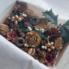 ドライフラワー ドライ ナッツ 木の実 詰め合わせ セットˎˊ˗ クリスマス　クリスマスBOX  クリスマスゴールド　ナチュラルブラウン　ゴールド　スギ　ヒイラギ　　No.40