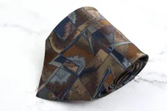 タカオイケダ ブランド ネクタイ パネル柄 グラデ シルク 日本製 未使用タグ付 メンズ ブラウン TAKAO IKEDA 【中古】