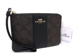 ■新品同様■ COACH コーチ F58035 シグネチャー PVC×レザー マルチポーチ マルチケース 小物入れ ブラウン系×ブラック系 DJ5908