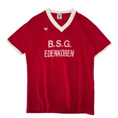 Lサイズ 80s erima 西ドイツ製 Vネック Tシャツ ゲームシャツ リンガーT フロッキープリント レッド