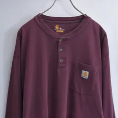 10s carhartt カーハート グッドフェード ロゴ刺繍 胸ポケット付き ヘンリーネック ロンT 長袖 ロングスリーブ カットソー ワーク USA アメリカ古着 メンズ2XLサイズ