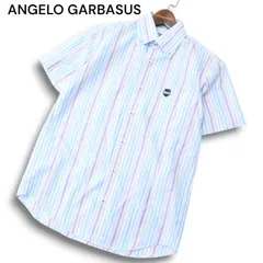 ANGELO GARBASUS アンジェロ ガルバス 春夏 getzner★ ロゴ刺繍 半袖 ストライプ ボタンダウン シャツ Sz.46 メンズ 日本製
