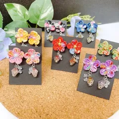 和柄×つまみお花ピアス　7種　ピアス　イヤリング　つまみ細工　浴衣　着物　和　ちりめん　イヤリング無料　選べる