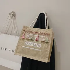 ✨️大人気✨️ジュートバッグ  バッグ レディース ショルダーバッグ INS大人気 手持ちバッグ 手提げバッグ 人気新作 プレゼント 可愛い ホワイト カラータッセル ジュートバッグ