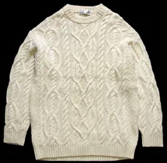 英国製 St Michael ケーブル編み ウールニット セーター ナチュラル XL★フィッシャーマン アラン ユーロ オールド オーバーサイズ