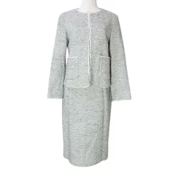 B&Y ユナイテッドアローズ BEAUTY&YOUTH ビューティー&ユース 美品 セットアップ セレモニースーツ ミックスツイードノーカラージャケット ミドルタイトスカート 9分袖 S オフホワイト グレー系 X