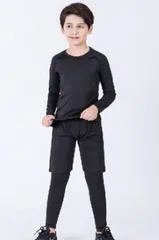 キッズ コンプレッションインナー上下セット 裏起毛 レギンス スポーツ スパッツ 10分丈 冬  子供 子ども 女の子 男の子 ジュニア インナー パンツ 黒 深ばき 保育園 小学生 下着 スポーツインナーヒートテック 極暖 長袖 丸首 発熱 uvカット