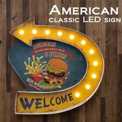 看板　照明　店舗　装飾　壁掛け灯　インテリア雑貨　LEDアメリカンクラシック　LEDサイン　BURGERS & FRIES　アメリカン雑貨
