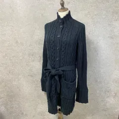 UNIQLO ユニクロ/ニットカーディガン/L/ケーブル編み ベルト付き 長め丈 アルパカ混 ブラック
