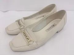 ◇ DIANA ダイアナ スクエアトゥ チェーン ローヒール パンプス サイズ 21 1/2 ベージュ レディース E  【1305300008015】