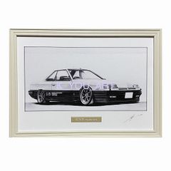 日産 スカイライン R30 RS 鉄仮面　2ドア 後期 鉛筆画　名車 旧車 ノスタルジックカー イラスト 絵画 デッサン 絵　A4サイズ   額付き 作者直筆サイン入り 車好き 男性 向け バースデー  退職祝い ギフト クリスマス プレゼント にも最適