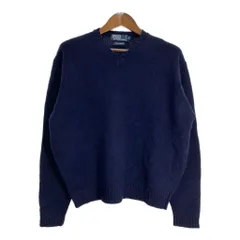 90年代 Polo by Ralph Lauren ポロ ラルフローレン Vネック ウール ニット セーター ネイビー (メンズ XL) 中古 古着 T2791