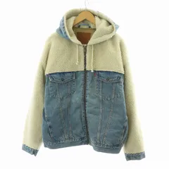 リーバイスプレミアム Levis PReMIUM HOODED HYBRD シェルパトラッカージャケット デニム Gジャン ボア フーディー アウター ジップアップ L アイボリー ライトブルー PC9-28875-0002 /NQ