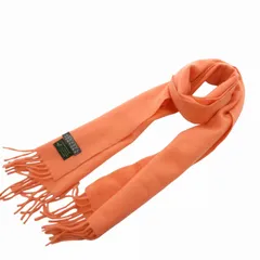 バーニーズニューヨーク BARNEYS NEW YORK マフラー ストール ラムウール フリンジ スコットランド製 サーモンピンク /FF 1107のサムネイル