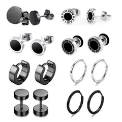 【在庫処分】イヤリング スタッド 黒ピアス ピアス ピアス フープ リング レディース ユニセックス シルバー 両耳用 ステンレス ブラック ステンレス メンズ 金属アレルギー対応 ピアス 8ペア 誕生日プレゼント
