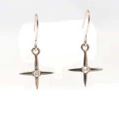 美品 K10PG ダイヤモンド 十字架 ピアス フックピアス　K10 PG ピンクゴールド  ダイヤ クロスピアス