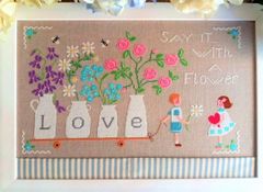 🟩⬜🟥イタリアのクロスステッチ図案 ❥クオーレ・エ・バッティクオーレ ❥💗お花で愛を伝えるよ💗 バレンタイン