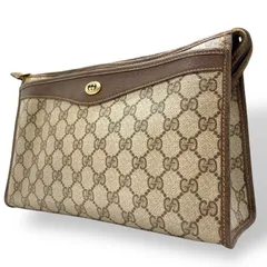 GUCCI グッチ GGスプリーム クラッチバッグ セカンドバッグ 茶 ブラウン グレー PVC レザー ゴールド金具 オールドグッチ ヴィンテージ メンズ レディース C4