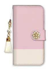 AQUOS R8 SH-52D ケース 手帳型 アクオスR8 スマホケース パール デコ付き ストラップ付 バイカラー 無地 ツートン シンプル かわいい おしゃれ 水色 ピンク パステルカラー カラー05