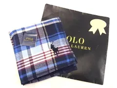 ■極美品■ POLO RALPH LAUREN ポロラルフローレン コットン100％ チェック 総柄 タオルハンカチ ハンカチーフ ブルー系 DG3600