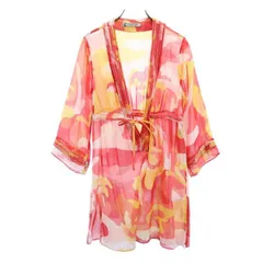 ダイアンフォンファステンバーグ シルクブレンド シースルー 総柄 チュニック P レッド系 DIANE VON FURSTENBERG 七分袖 レディース 【中古】  【230320】 メール便可