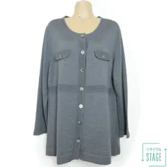 【新品タグ付】ニューヨーカー★大人フェミニン♪ロングカーディガン 大きいサイズ17 あったかウール100％♪メリノウール♪グレー系 z9374s