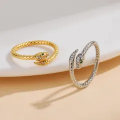 リング アレルギー対応 スネーク 蛇 華奢 エメラルドカラー CZダイヤ シルバー ゴールド 縁起物 お守り