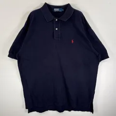 古着 90's/90年代 ポロバイラルフローレン Polo by Ralph Lauren 鹿の子 半袖 ポロシャツ ボタンダウンシャツ ワンポイント ロゴ 刺繍 大きいサイズ XL  ネイビー 無地 メンズ