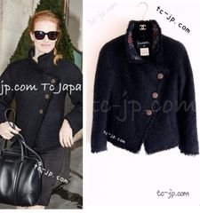 63万 シャネル ジャケット CHANEL 63万 ブラック タータンチェック ツイード 軽くてふわふわ暖かい！ 高級ツイード カーディガン コート 34 36 40 グリポワ宝石ボタン 超美品 カール作品 貴重