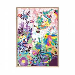 鳥とカエルの絵画ポスターa4額付き発送手描き編集毎月Tシャツ