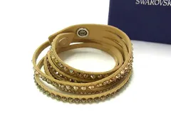 ■美品■ SWAROVSKI スワロフスキー スエード ラインストーン 2連 ブレスレット チョーカー レディース ベージュ系 DH9143