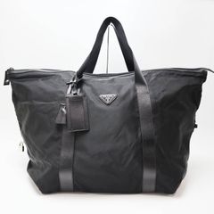 美品 PRADA プラダ ロゴプレート ナイロン/レザ― ボストンバッグ V49 ブラック S07-k112