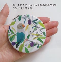 TORINOS 拡大鏡付き レザーコンパクトミラー　ボタンインコ　鳥　インコ