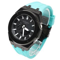 G-SHOCK GA2100 メタル カスタム フロステッド ターコイズ ラバーバンド ホワイト文字盤 カシオーク ステンレス製 艶消しモデル