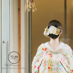 金の胡蝶蘭の髪飾り｜結婚式 成人式 卒業式 前撮り 白無垢 色打掛 和装 ヘッドドレス ヘアアクセ 金 白  №115