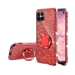 【新着商品】アイフォン12 アップル 光物 カバー/ケース きらめき きらきら 可愛/かわいい おしゃれスマホケース/カバー[iPhone ラメ 映え インスタ リング付き 12(レッド)] TPU ケース/カバー iPhone12