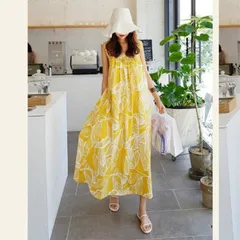 ワンピース ノースリーブ 花柄ワンピース キレイめ マキシ丈ワンピース 夏 ロング丈 リゾートワンピース 前後2WAY 大きいサイズ ゆったり ロングワンピースchaoliux15