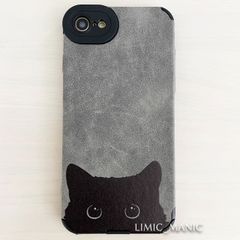 iPhone SE3 SE2 8 7 SE (第2世代/第3世代) ケース スマホ 背面取り付け型 猫 ネコ ねこ CAT スウェード調 グレー