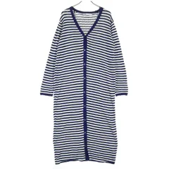 美品 ZARA ザラ ボーダー柄 長袖 ニット シャツワンピース S ネイビー レディース 古着