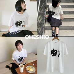 新品 韓国 OHESHIO APPLE DOT OVERFIT T-SHIRT人気 半袖  オーバーフィット Tシャツ ファッション Y2K 人気 春夏 かわいい おしゃれ レディース