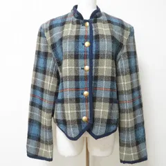 #wnc カネコイサオ KANEKO ISAO ジャケット 水色 黒 カーキ ツイード チェック スタンドカラー パイピング 金ボタン レディース [954541]のサムネイル