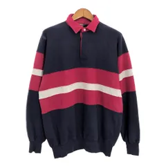 90年代 Brooks Brothers ブルックスブラザーズ 長袖ポロシャツ ラガーシャツ ボーダー ネイビー (メンズ L) 中古 古着 R1648