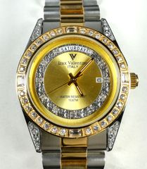新品アウトレット　Izax Valentino メンズ 腕時計　ゴールド シルバー　IVG-1000　アイザックバレンチノ　クォーツ カレンダー　10気圧防水
