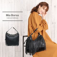 フェイクレザー ワンショルダー フリンジバッグ スタッズ付き【Mia Borsa】