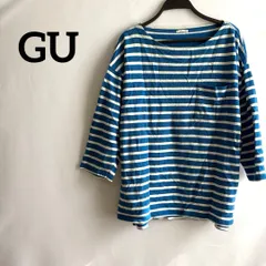 GUジーユー長袖トップスTシャツXL青ブルーボーダーシンプル