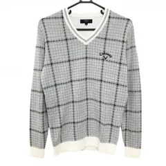 キャロウェイ セーター グレー×ネイビー 千鳥柄 格子 Vネック ニット メンズ M ゴルフウェア Callaway