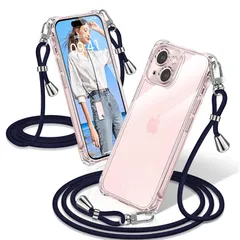 XIOYATY iPhone 15 ケース クリア ショルダー 耐衝撃 iPhone15 スマホケース 透明 織りストラップ付き 肩がけ 首掛け 紐付き アイフォン15 カバー 縄掛け シングルショルダーロープ 斜めがけ 調節可能なショルダー クロスボディ 1