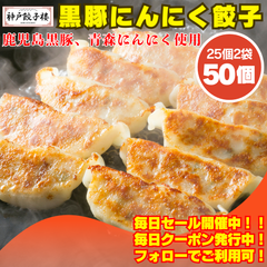 黒豚にんにく餃子 50個 25個×2袋 鹿児島産黒豚 青森県産にんにく使用 九州産黒豚 国産 ぎょうざ 冷凍総菜 お弁当 簡単調理 グルメ 青 紫