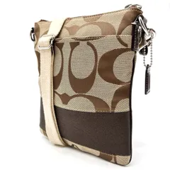 ✨良品✨ COACH コーチ シグネチャー ショルダーバッグ ポシェット キャンバス レザー ベージュ 肌色 ブラウン 茶色 チャーム付き レディース メンズ 男女兼用 ユニセックス